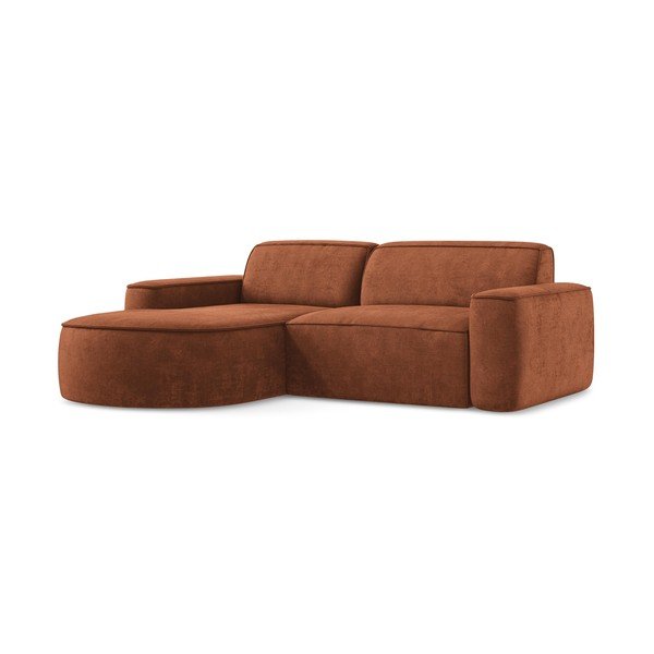 Divano angolare color terracotta (con penisola a sinistra/con chaise lounge) con rivestimento in ciniglia Omao – Makamii-image-1