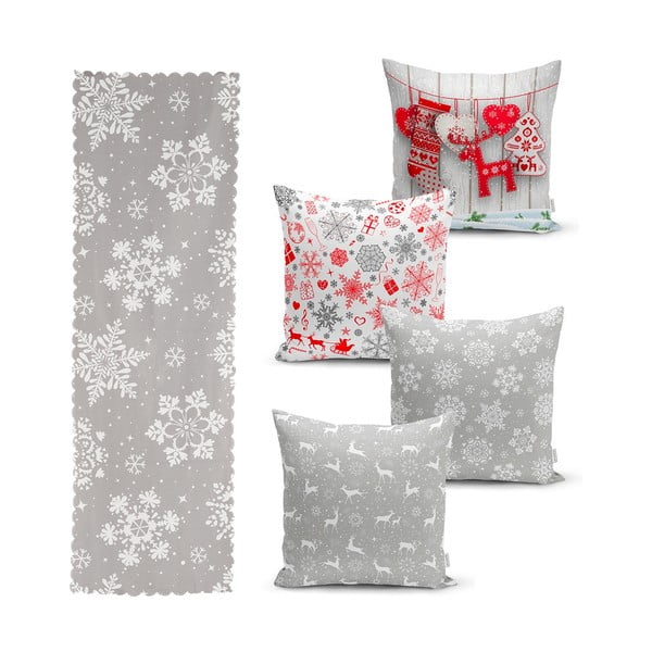Set di 4 federe natalizie e runner da tavola Fiocchi di neve - Minimalist Cushion Covers