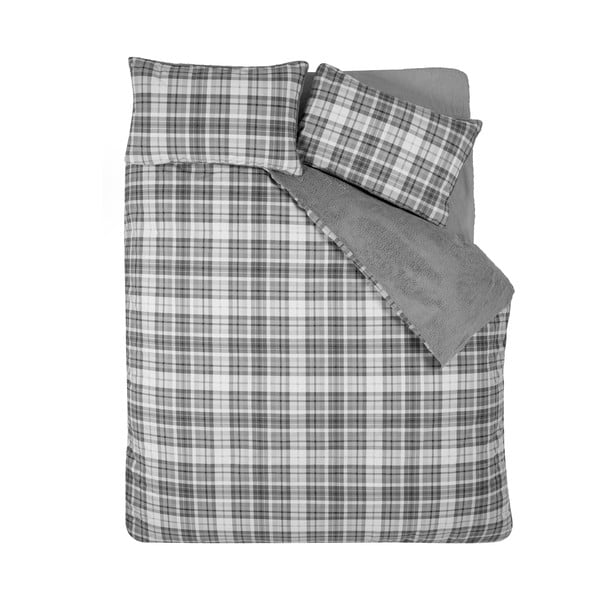 Set copripiumino e federa grigio in sherpa per letto matrimoniale 200x200 cm Cosy Sherpa Check – Catherine Lansfield