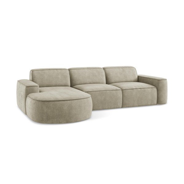 Divano angolare beige (con penisola a sinistra/con chaise lounge) con rivestimento in ciniglia Omao – Makamii-image-4