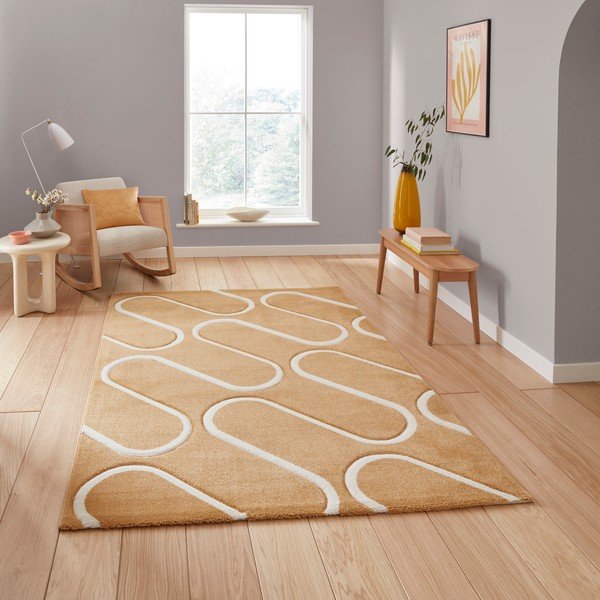 Tappeto in giallo ocra 120x170 cm Linear Curve – Catherine Lansfield-image-2