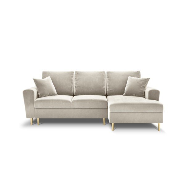 Divano angolare beige allungabile e con contenitore (con penisola a destra/con chaise lounge) con rivestimento in velluto Kyoto – Cosmopolitan Design