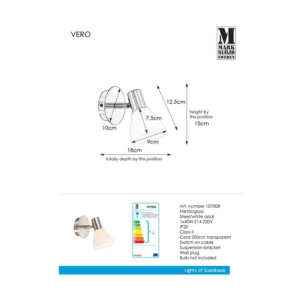 Lampada da parete di colore bianco-argento Vero - Markslöjd-image-1
