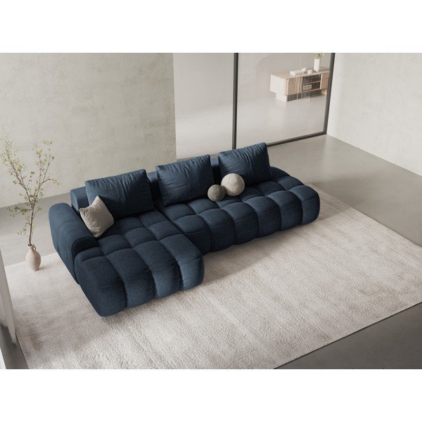 Divano angolare blu scuro allungabile/con contenitore (con penisola a sinistra/con chaise lounge) Linz – Cosmopolitan Design-image-1