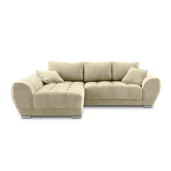 Divano letto angolare beige con rivestimento in velluto, angolo sinistro Nuage - Windsor & Co Sofas