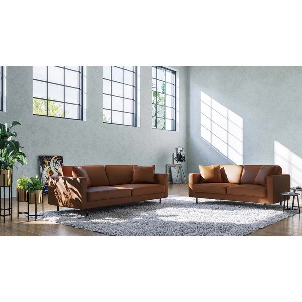 Divano in pelle marrone cognac 207 cm Kobo - MESONICA-image-3