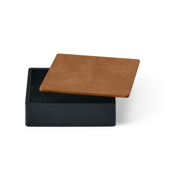 Scatola decorativa con coperchio nera/di colore naturale in legno ed eco pelle 11x11x3,5 cm Square Nupo – LIND DNA-image-1
