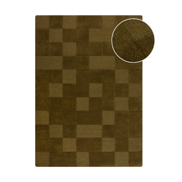 Tappeto in lana kaki tessuto a mano 200x290 cm Checkerboard - Flair Rugs