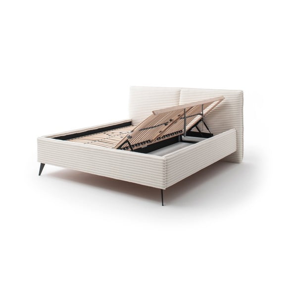 Letto matrimoniale imbottito beige con contenitore con rete inclusa 160x200 cm Matera – Meise Möbel-image-2