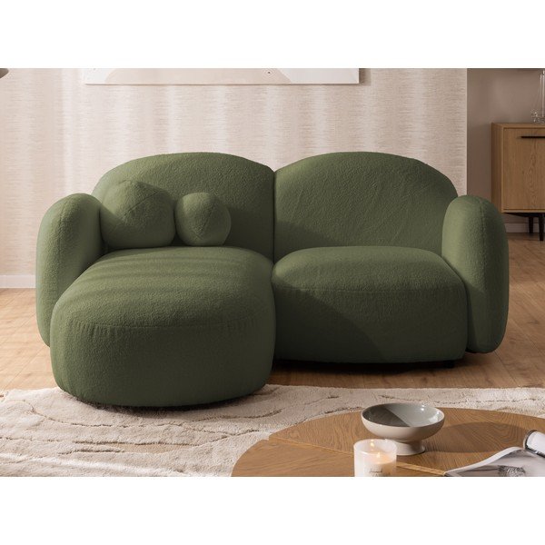 Divano angolare verde (con penisola a sinistra/con chaise lounge) con rivestimento in bouclé Orbit – Ropez-image-1