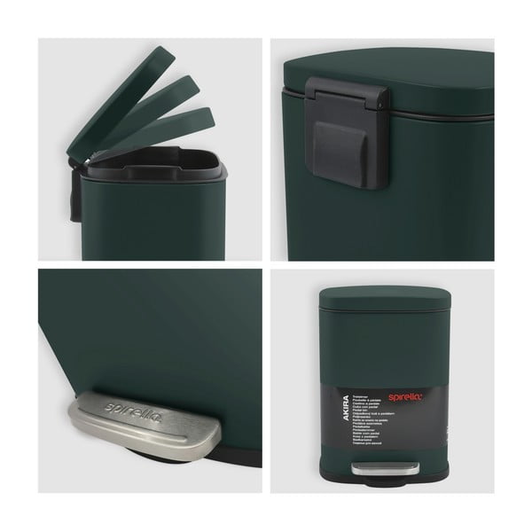 Cestino per la spazzatura verde scuro in acciaio con pedale 5 l   Akira – Spirella-image-4