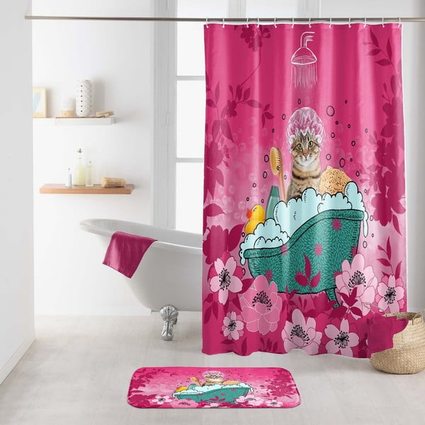Tappetino da bagno rosa 45x75 cm Chatibulle - douceur d'intérieur-image-1