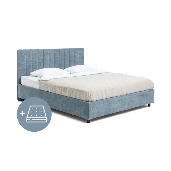 Letto matrimoniale imbottito blu con contenitore con materasso incluso/con rete inclusa 180x200 cm Myra Slim Line – Bonami Selection