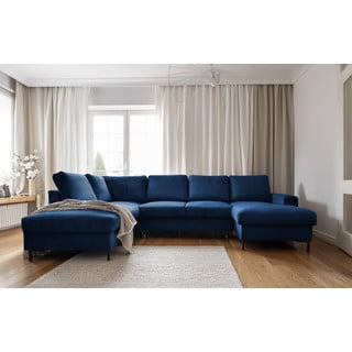 Divano letto angolare in velluto a coste blu scuro (angolo sinistro) Lofty Lilly - Miuform