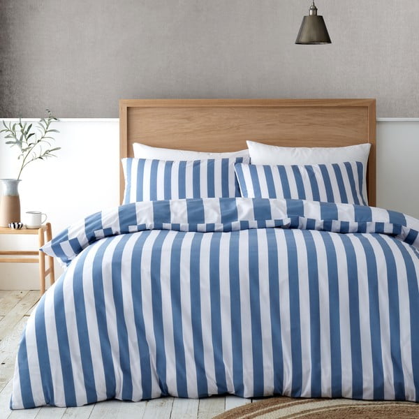 Biancheria da letto matrimoniale bianca e blu 200x200 cm Cove Stripe - Catherine Lansfield-image-2