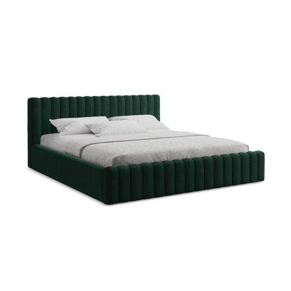 Letto matrimoniale imbottito verde scuro con contenitore con rete inclusa 160x200 cm Lemi – Makamii