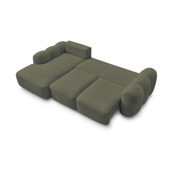 Divano angolare verde allungabile/con contenitore (con penisola a sinistra/con chaise lounge) con rivestimento in bouclé Montaigne – Bobochic Paris-image-4