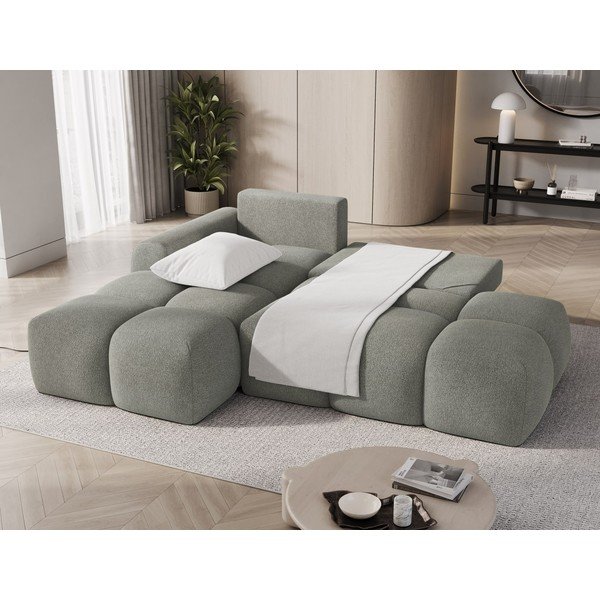 Divano angolare verde allungabile/con contenitore (con penisola a sinistra/con chaise lounge) con rivestimento in bouclé Vittario – ELTAP-image-3