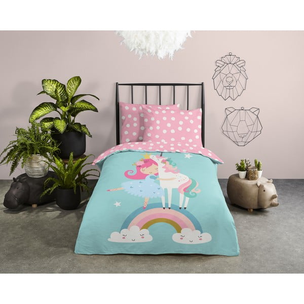 Set copripiumino e federa da bambini blu/rosa in cotone per letto singolo 140x200 cm Heaven – Good Morning-image-1
