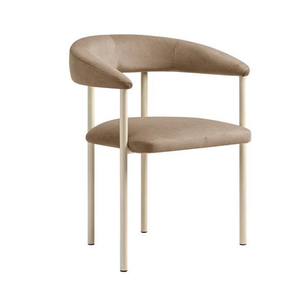 Sedia da pranzo beige/color crema imbottito con braccioli Lea – Micadoni 