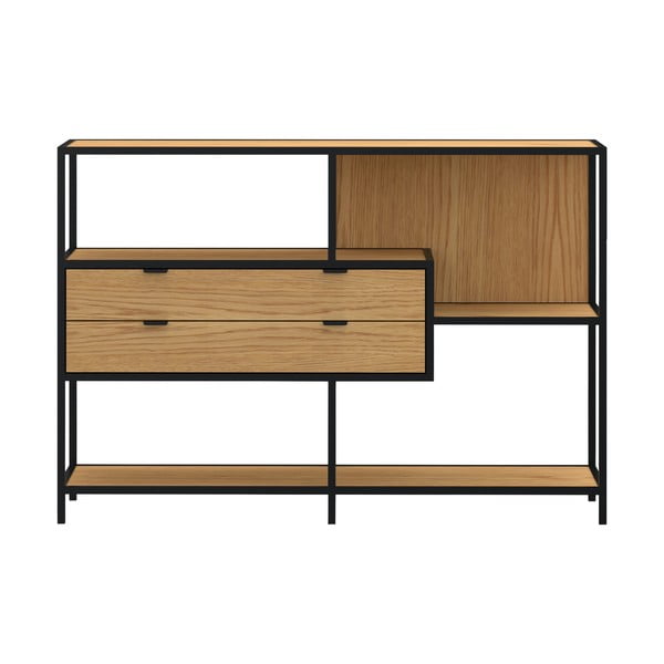 Libreria nera e colore naturale con effetto rovere 114x78x35 cm Seaford - Actona-image-1