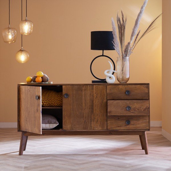 Cassettiera bassa marrone in legno massiccio 152x80 cm Espita - Light & Living-image-1
