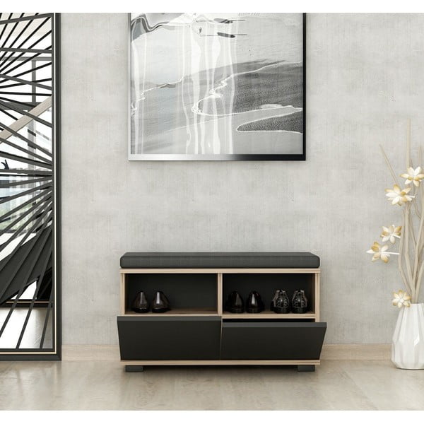 Scarpiera nera in noce con panca Drago - Kalune Design-image-4