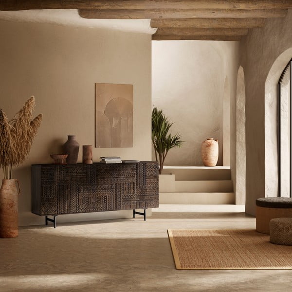 Cassettiera marrone scuro in mango massiccio 160x75x40 cm Kalai – MOME-image-1