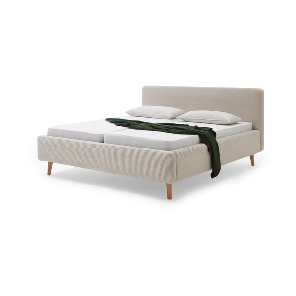 Letto matrimoniale imbottito beige con contenitore con rete inclusa 160x200 cm Mattis Cord – Meise Möbel-image-4