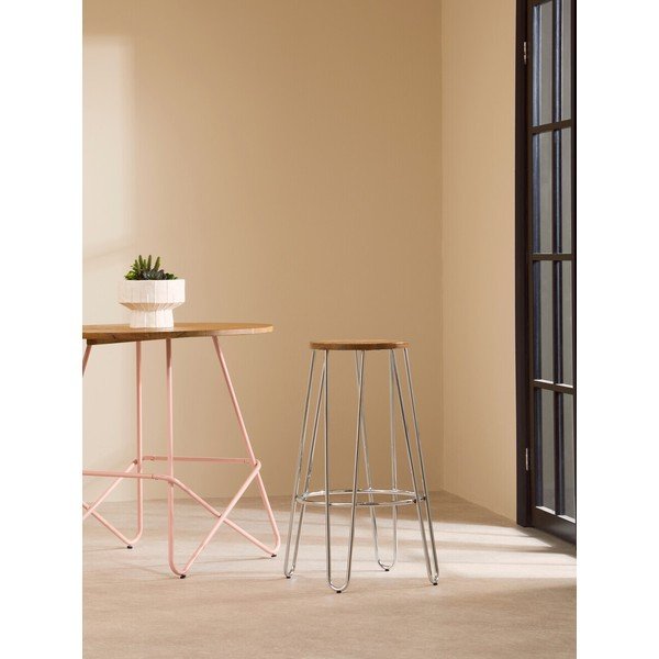 Sedia da bar argentata/di colore naturale in olmo massiccio (altezza della seduta 75 cm) District – Premier Housewares-image-1