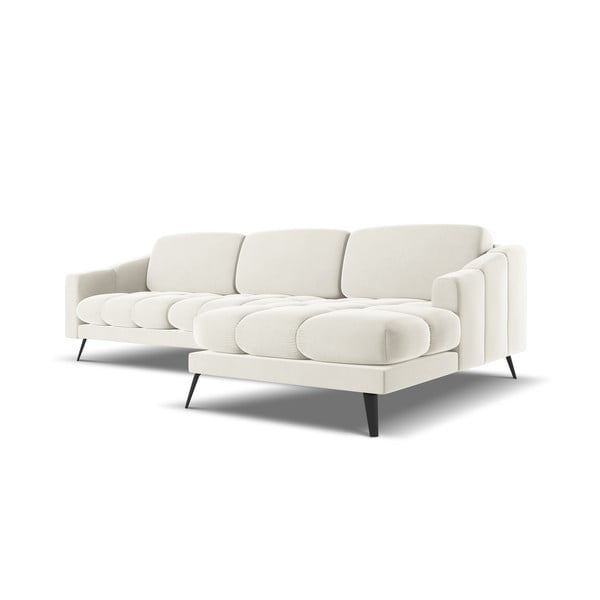 Divano angolare color crema (con penisola a destra) con rivestimento in velluto Nalu – Makamii-image-2