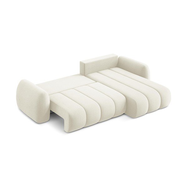 Divano angolare beige allungabile/con contenitore (con penisola a destra/con chaise lounge) con rivestimento in bouclé Pele – Makamii-image-4