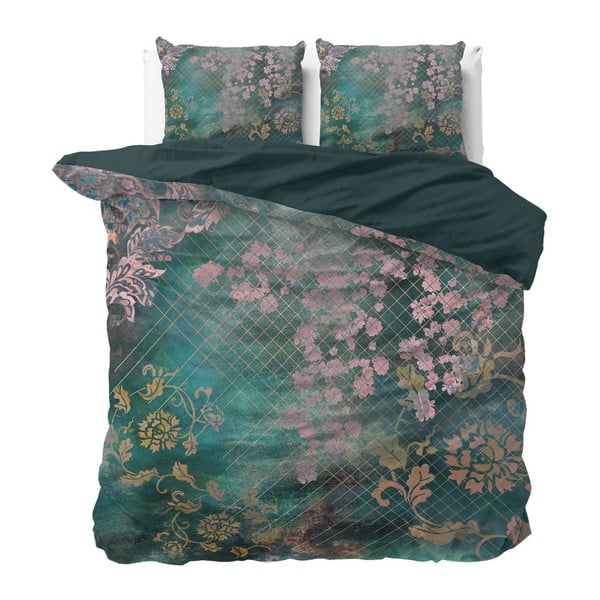 Biancheria da letto matrimoniale in cotone verde Tiran Flower, 240 x 200 cm - Pure Cotton