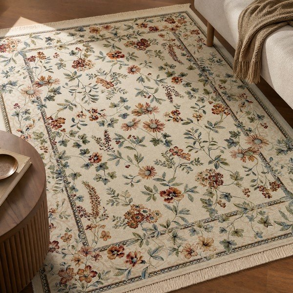 Tappeto in viscosa crema 160x230 cm Oriental Flowers - Nouristan-image-1