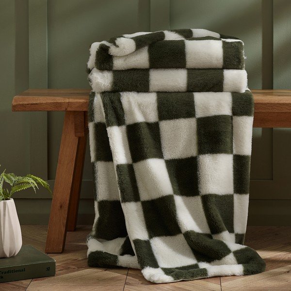 Coperta bianca/verde 130x170 cm Cosy Soft Checkerboard – Catherine Lansfield-image-2