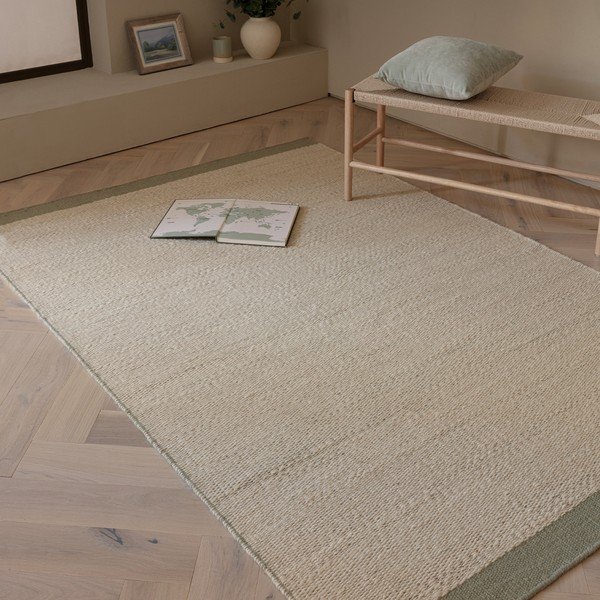 Tappeto in lana intrecciata a mano color crema e verde salvia 160x230 cm Lima Sage - Asiatic Carpets-image-1