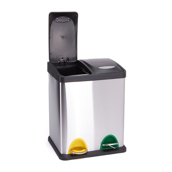 Cestino per la spazzatura 2x8 l color argento opaco in acciaio per raccolta differenziata/con pedale   Tri Selectif – MSV-image-2