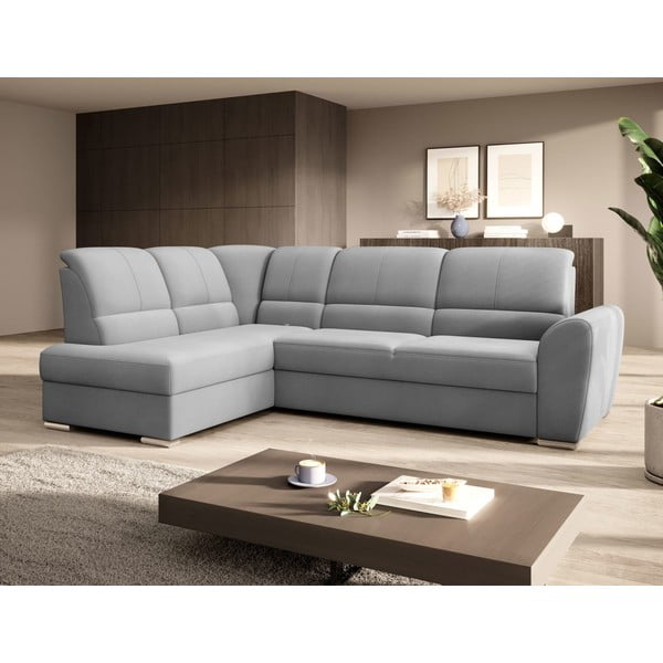 Divano angolare grigio allungabile/con contenitore (con penisola a sinistra/a L) e rivestimento in velluto Siber – ELTAP-image-4