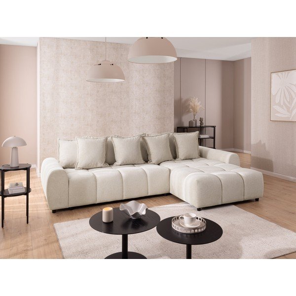 Divano angolare beige (con penisola a destra/con chaise lounge) Albane  – Ropez-image-1