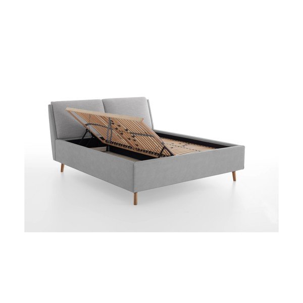 Letto matrimoniale imbottito grigio chiaro con contenitore con rete inclusa 160x200 cm Valetta – Meise Möbel-image-2
