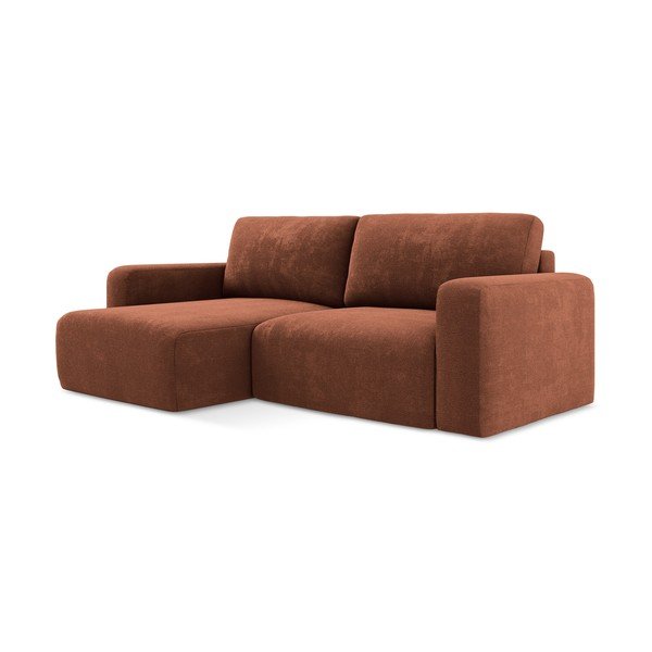 Divano angolare color terracotta allungabile/con contenitore (con penisola a sinistra/con chaise lounge) con rivestimento in ciniglia Kona – Makamii-image-2