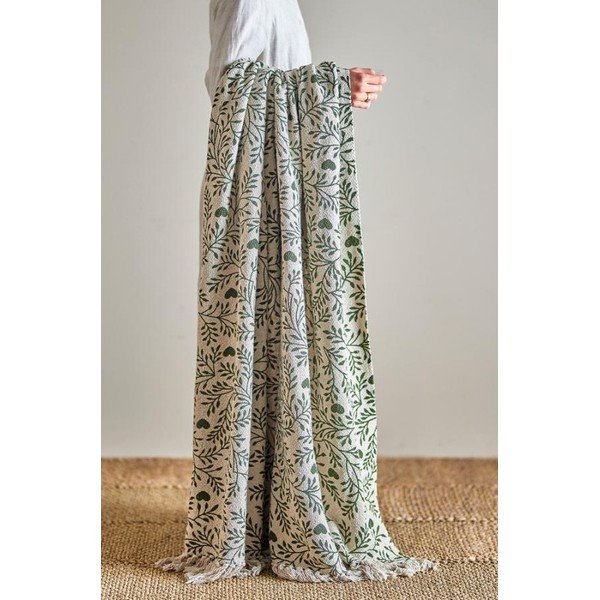 Coperta verde/color crema in cotone riciclato 130x160 cm Maribelle – Bloomingville-image-2