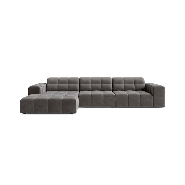 Divano angolare grigio (con penisola a sinistra/con chaise lounge) con rivestimento in velluto Chicago – Cosmopolitan Design