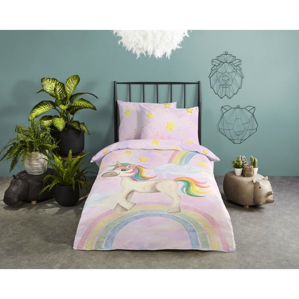 Set copripiumino e federa da bambini rosa in cotone per letto singolo 140x200 cm Unisweet – Good Morning-image-1