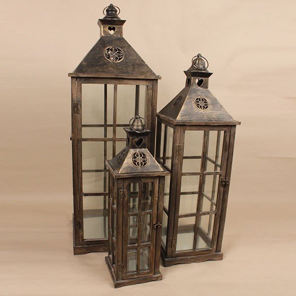 Sada 3 dřevěných luceren Dakls Vintage Black