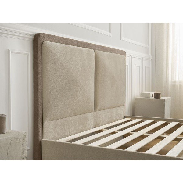 Letto matrimoniale imbottito beige/grigio tortora imbottito con rete inclusa 180x200 cm Mara – Bobochic Paris-image-4