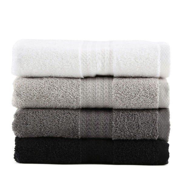 Set di 4 asciugamani in cotone bianco e nero Shadow, 70 x 140 cm Rainbow - Foutastic