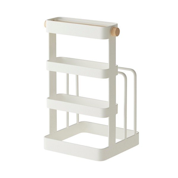 Bílý stojan s detailem z bukového dřeva na nože a prkénka YAMAZAKI Tosca