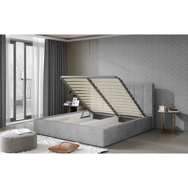 Letto matrimoniale imbottito marrone con contenitore e rete inclusi 200x200 cm Audrey – ELTAP-image-2
