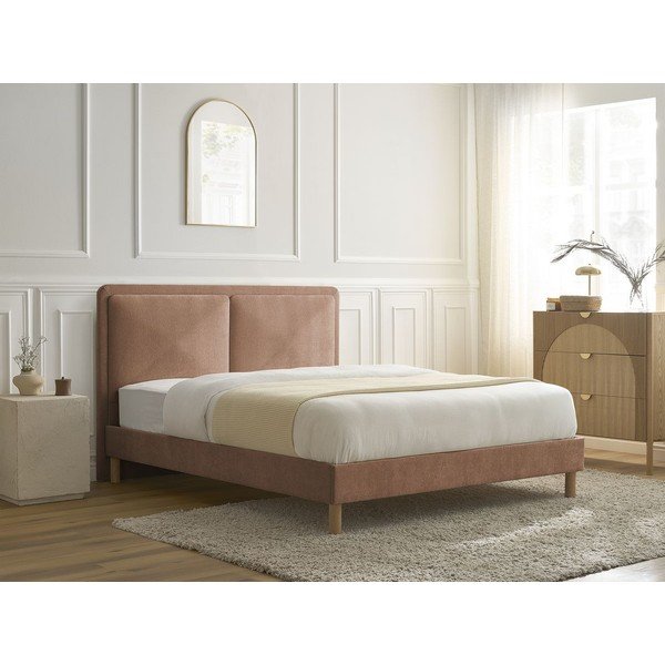 Letto matrimoniale imbottito rosa polveroso imbottito con rete inclusa 140x190 cm Mara – Bobochic Paris-image-1